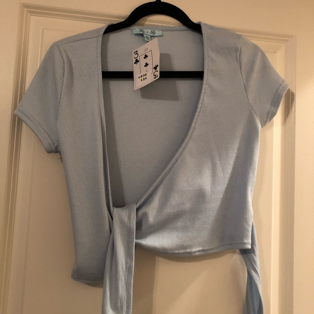 Powder blue wrap crop top